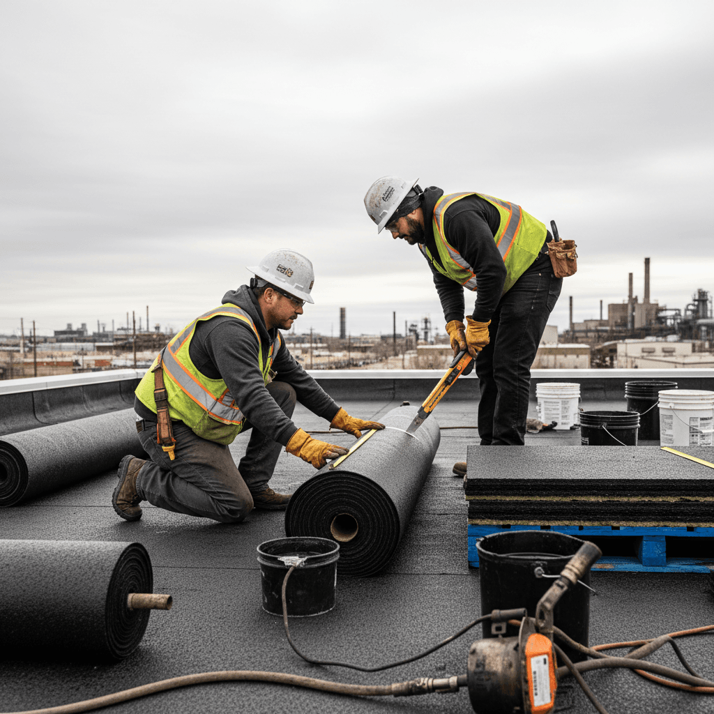 Commercial roofing installation in progress