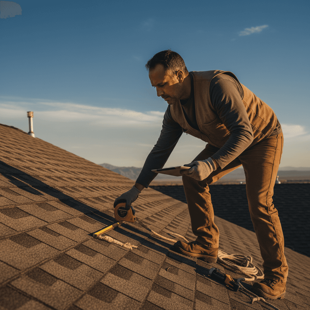 Roofer performing roof inspection and maintenance